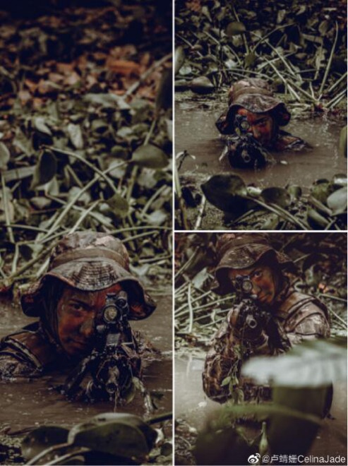 卢靖姗正在拍摄战争题材电影《中国兵王·绝密任务》