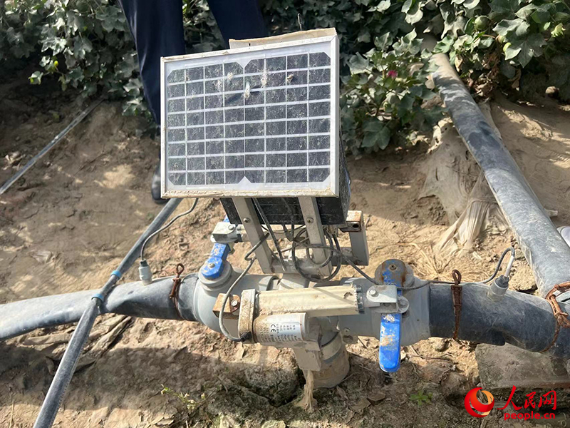 高标准农田里的智能水阀控制器,农户可通过手机APP定时定量灌溉。人民网记者 常雪梅摄