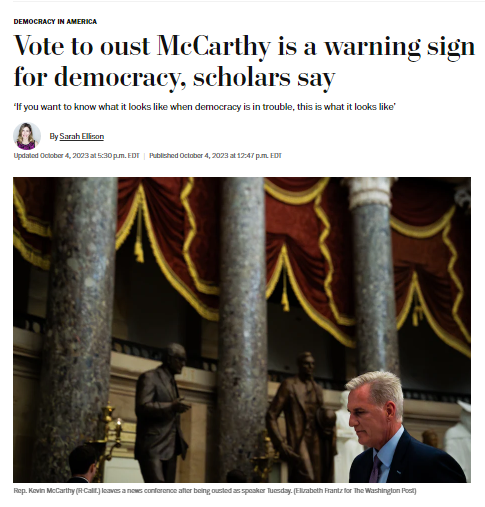 美国学者：麦卡锡被罢免就是美国民主陷入困境的真实写照！