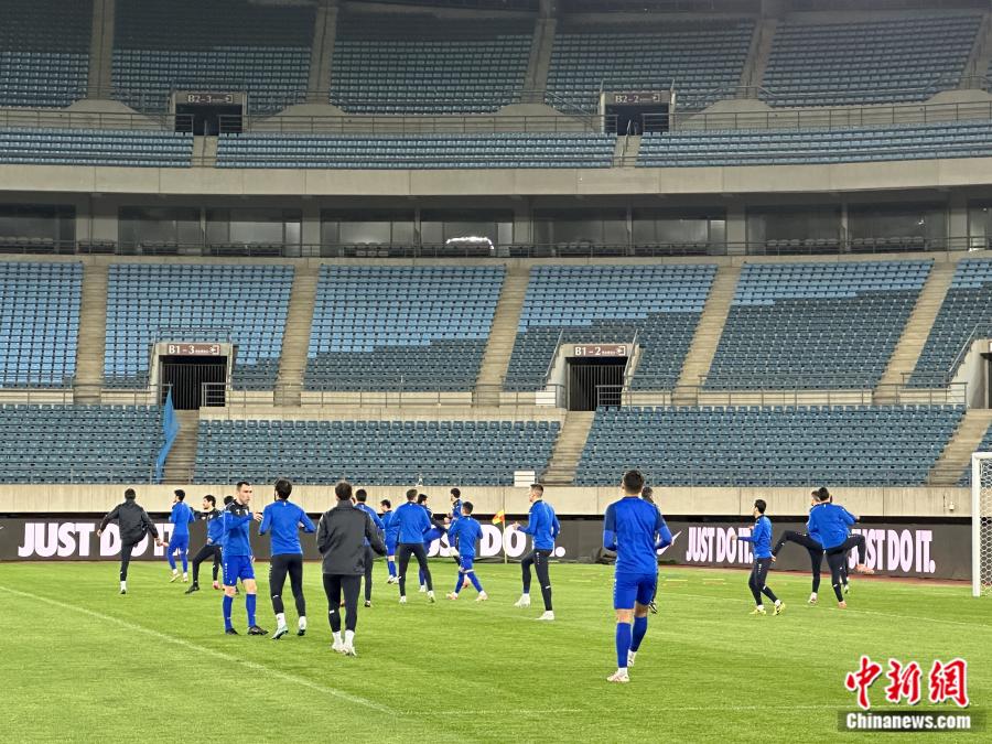 乌兹别克斯坦队赛前踩场训练。<a target='_blank' href='/' >中新网</a>记者 卞立群 摄