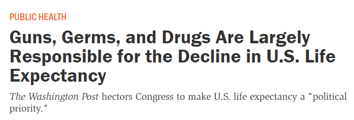 美媒：美国正面临一场寿命危机 枪支、毒品等是美国人预期寿命下降的主因