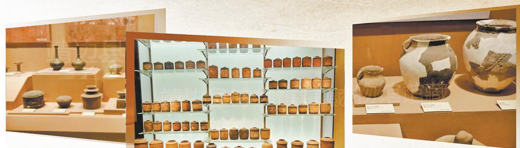 展品车马出行图、蒜头瓶、彩绘陶仓等。谢思秋月 摄