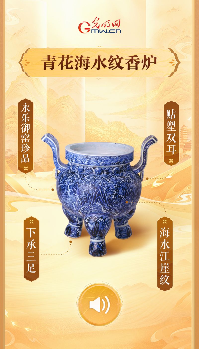 “文物会说话”有声海报|“china”何以“China”?瓷器亦是中国! 青花海水纹香炉