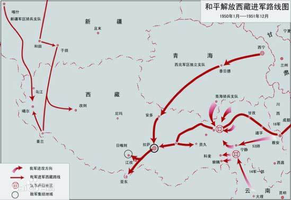 和平解放西藏进军路线图